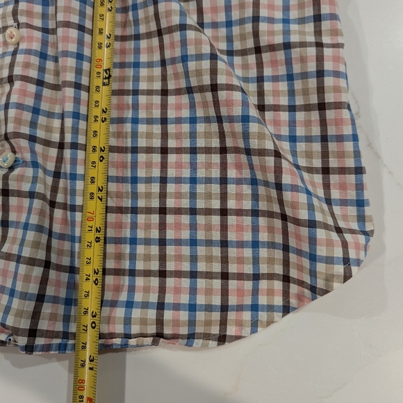Peter Millar Button Down Shirt Mens M Med Brown‎ Blue White Gingham Check Plaid - Picture 7 of 8